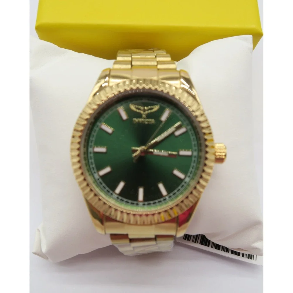 Invicta Specialty I by Invicta 40mm Gold Tone Green Dial Fluted Bezel Watch NEW